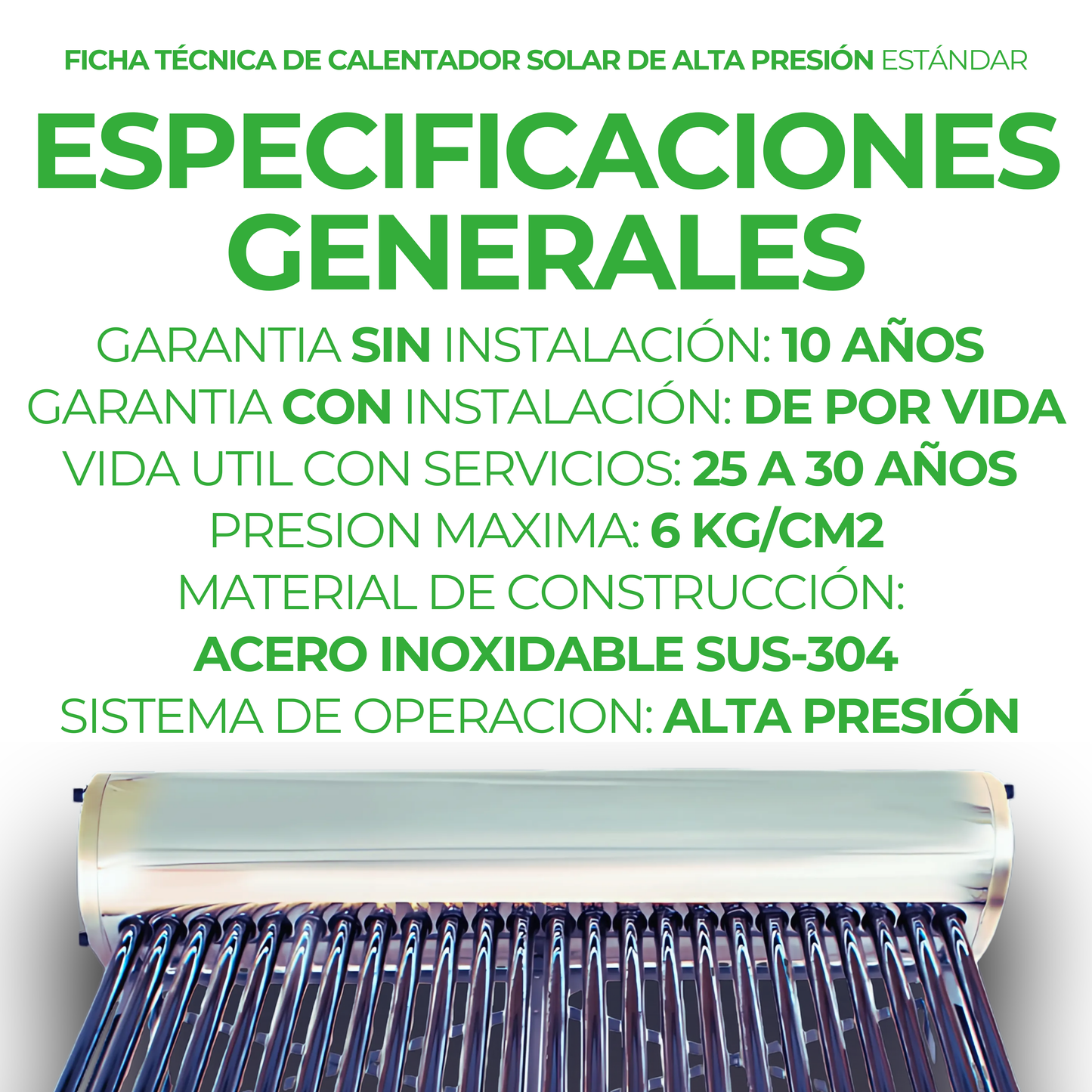 First Earth Calentador Solar 200 L Alta Presión (20 tubos) — Agua caliente para hogares