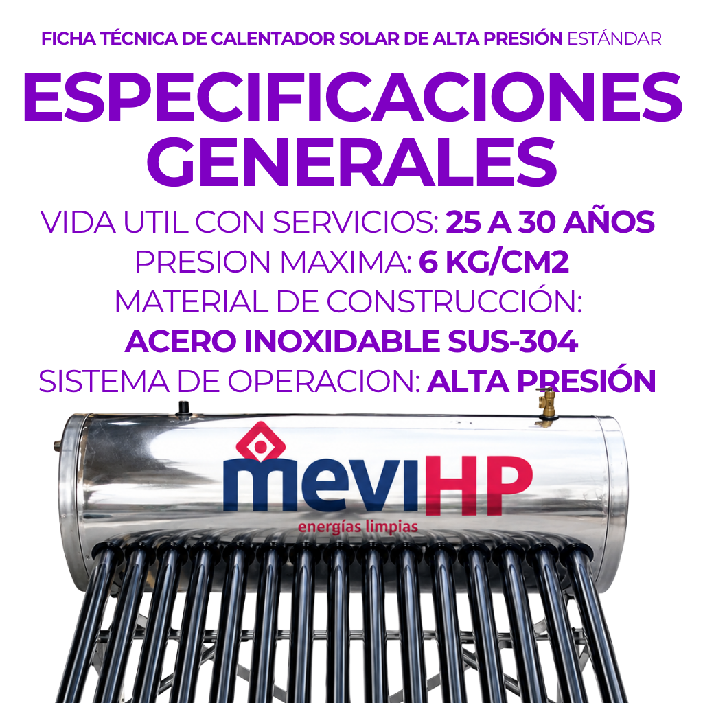Calentador Solar Mevi Heat Pipe 12 Tubos · 120 L · Alta Presión - 5