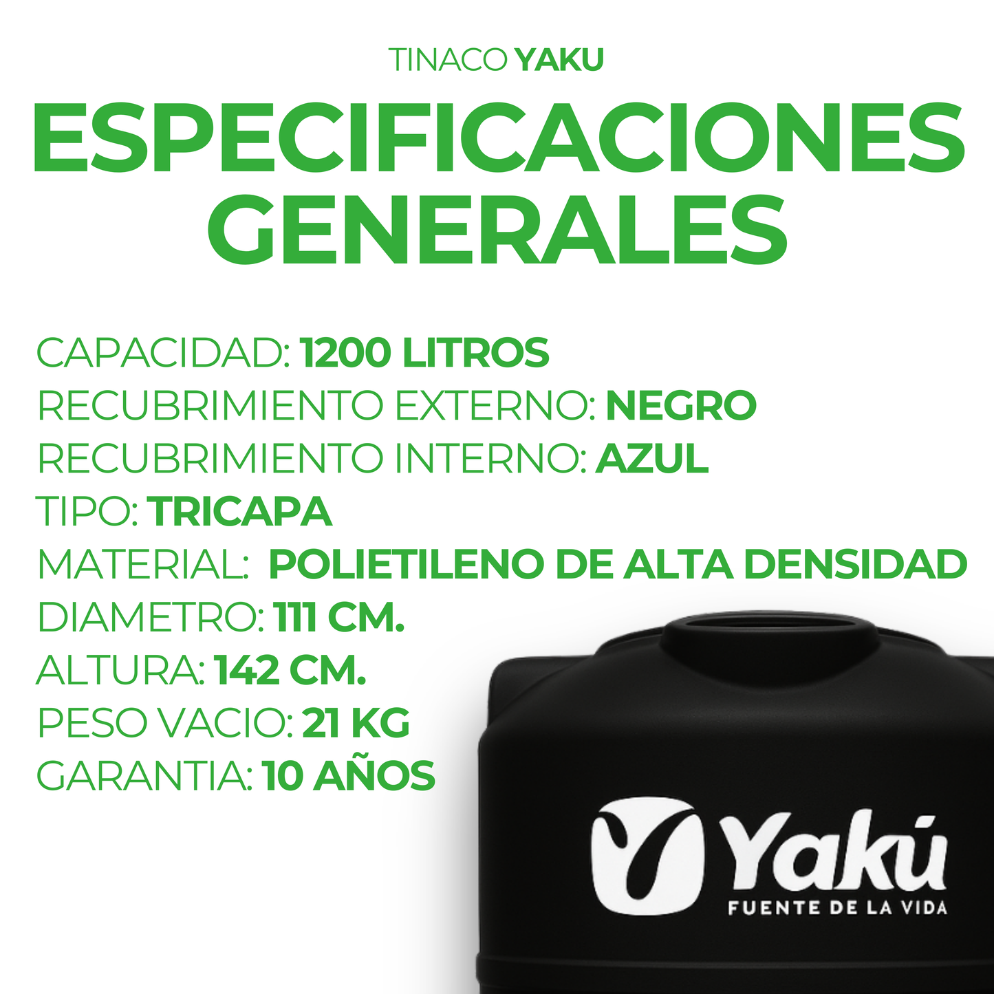 Tinaco Negro de 1200 litros