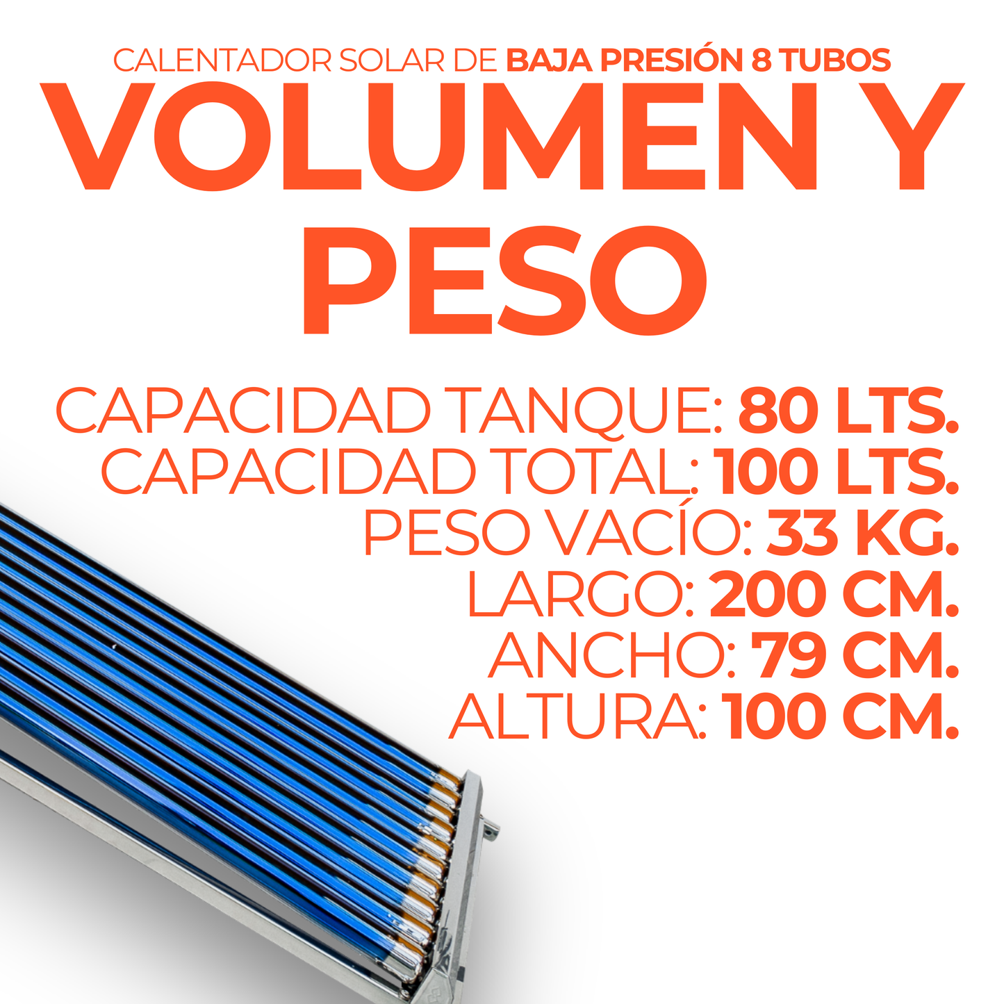 Estandar Calentador Solar 100 L Baja Presión (8 tubos) - agua caliente para hogares