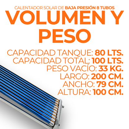 Calentador Solar Mevi 8 Tubos · 100 L · Baja Presión - 2