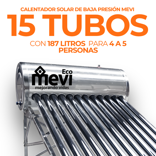 Calentador Solar Mevi 15 Tubos · 180 L · Baja Presión