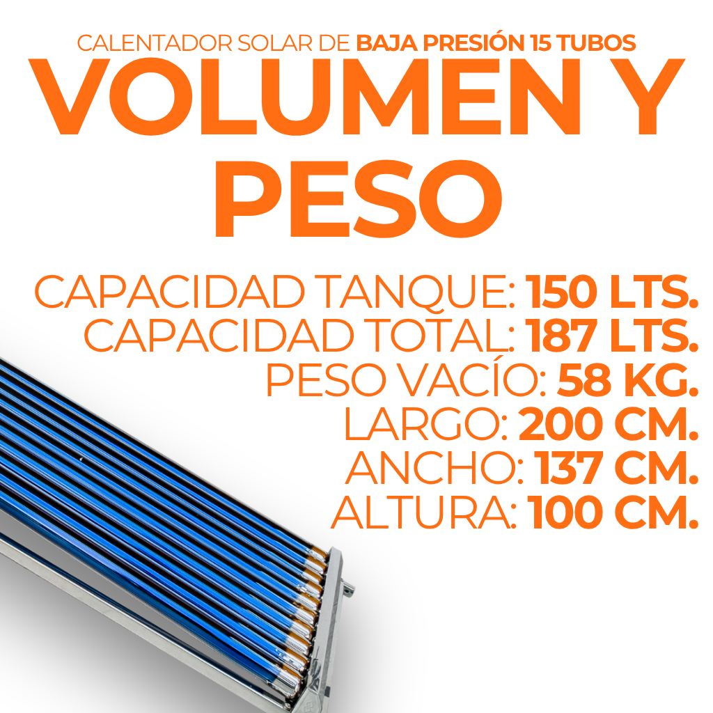 Calentador Solar Mevi 15 Tubos · 180 L · Baja Presión - 2