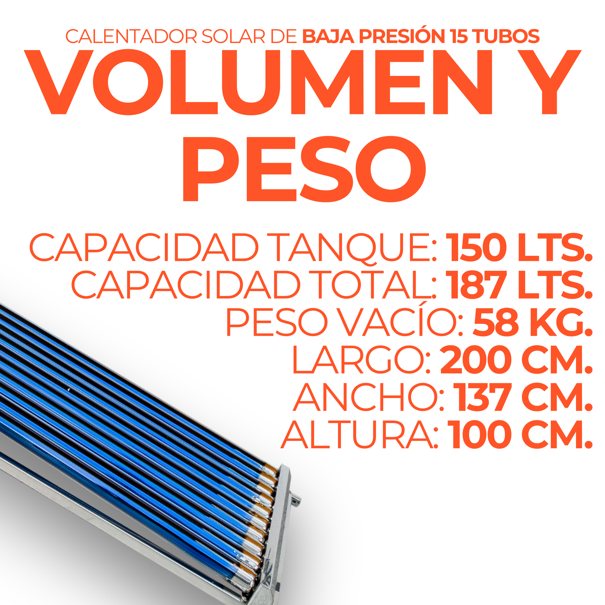 Calentador solar Fénix de 15 tubos con tanque de 180 litros - imagen 2