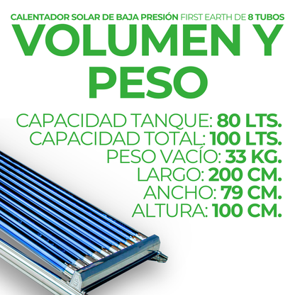Apartado – Calentador solar First Earth · 8 tubos · $3,699