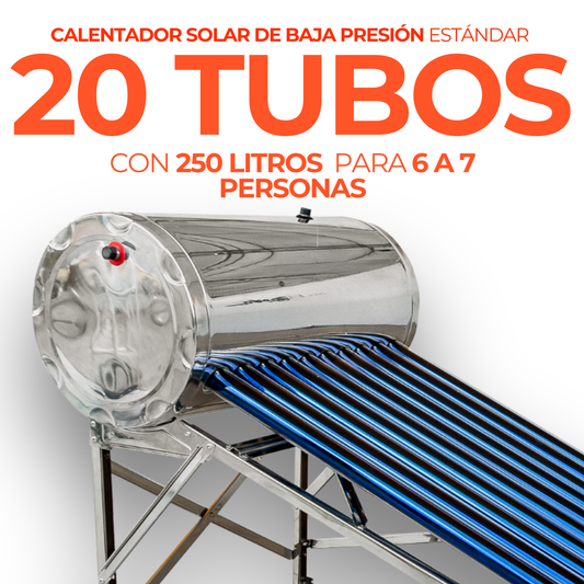 Estandar Calentador Solar 250 L Baja Presión (20 tubos) - agua caliente para hogares