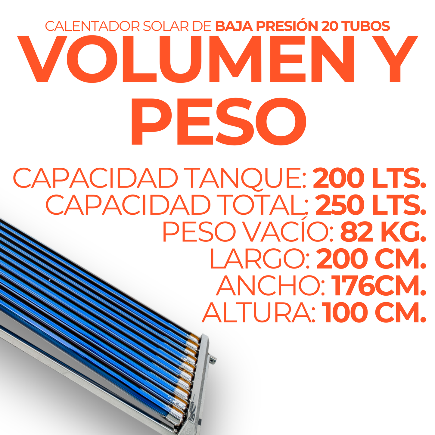 Estandar Calentador Solar 250 L Baja Presión (20 tubos) - agua caliente para hogares