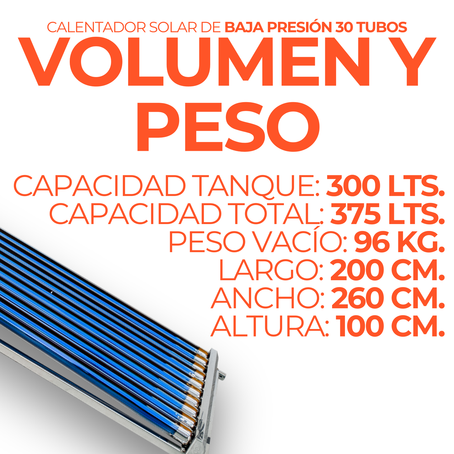 Estandar Calentador Solar 375 L Baja Presión (30 tubos) - agua caliente para hogares