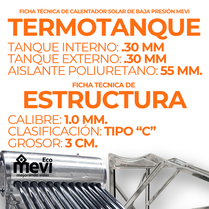 Calentador Solar Mevi 8 Tubos · 100 L · Baja Presión - 4