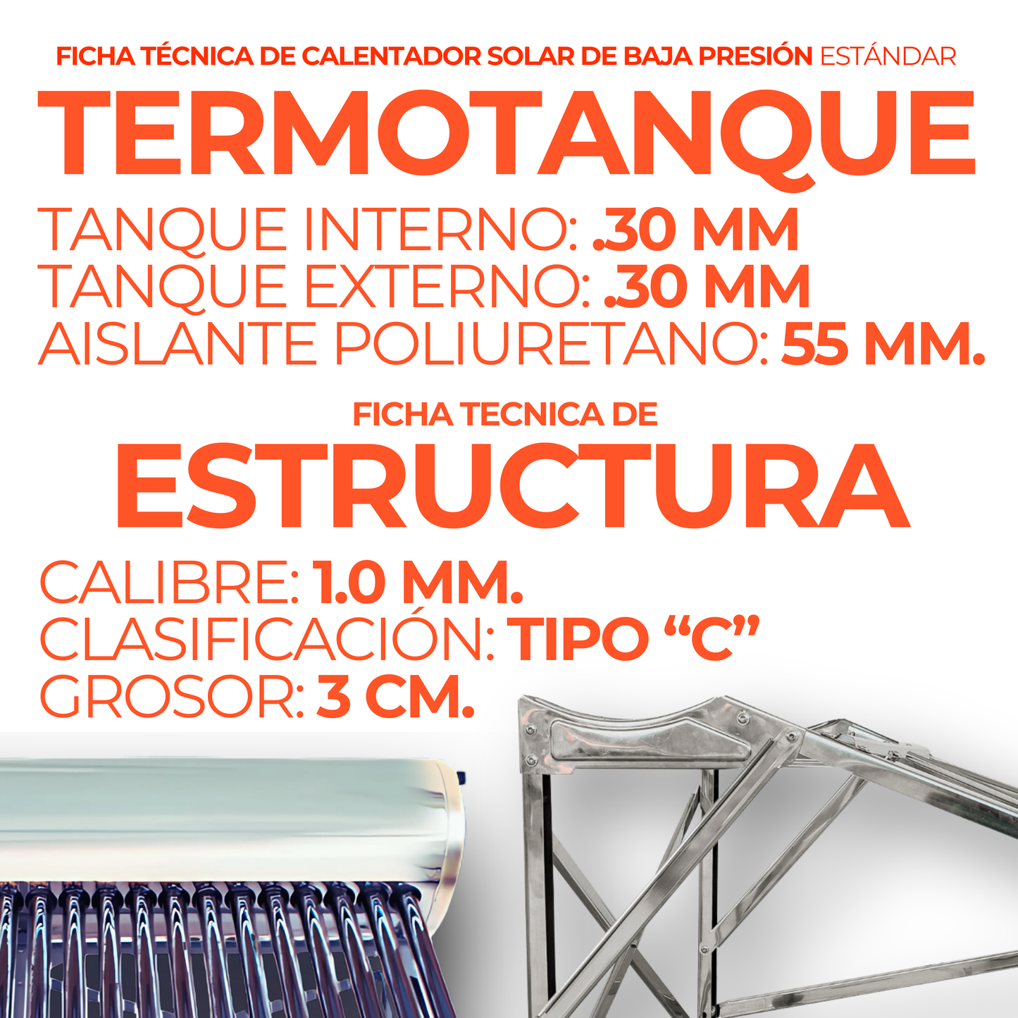 Estandar Calentador Solar 150 L Baja Presión (12 tubos) - agua caliente para hogares