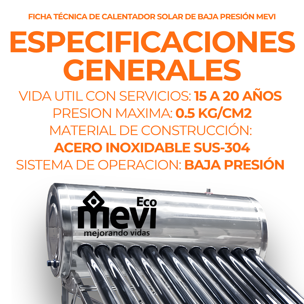 Calentador Solar Mevi 8 Tubos · 100 L · Baja Presión - 5