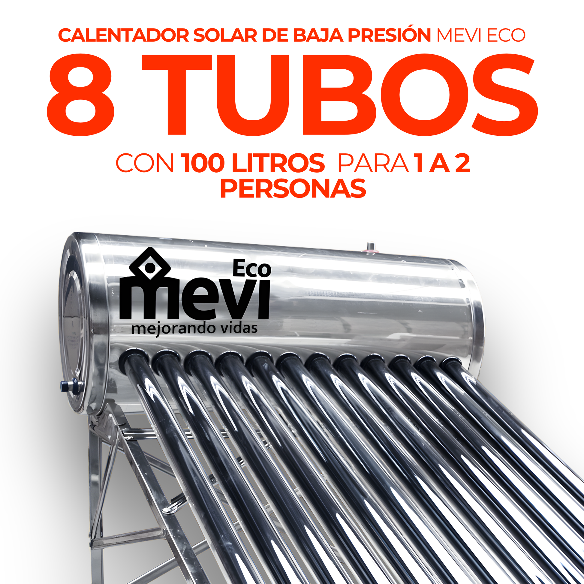 Calentador solar Fénix de 8 tubos con tanque de 100 litros