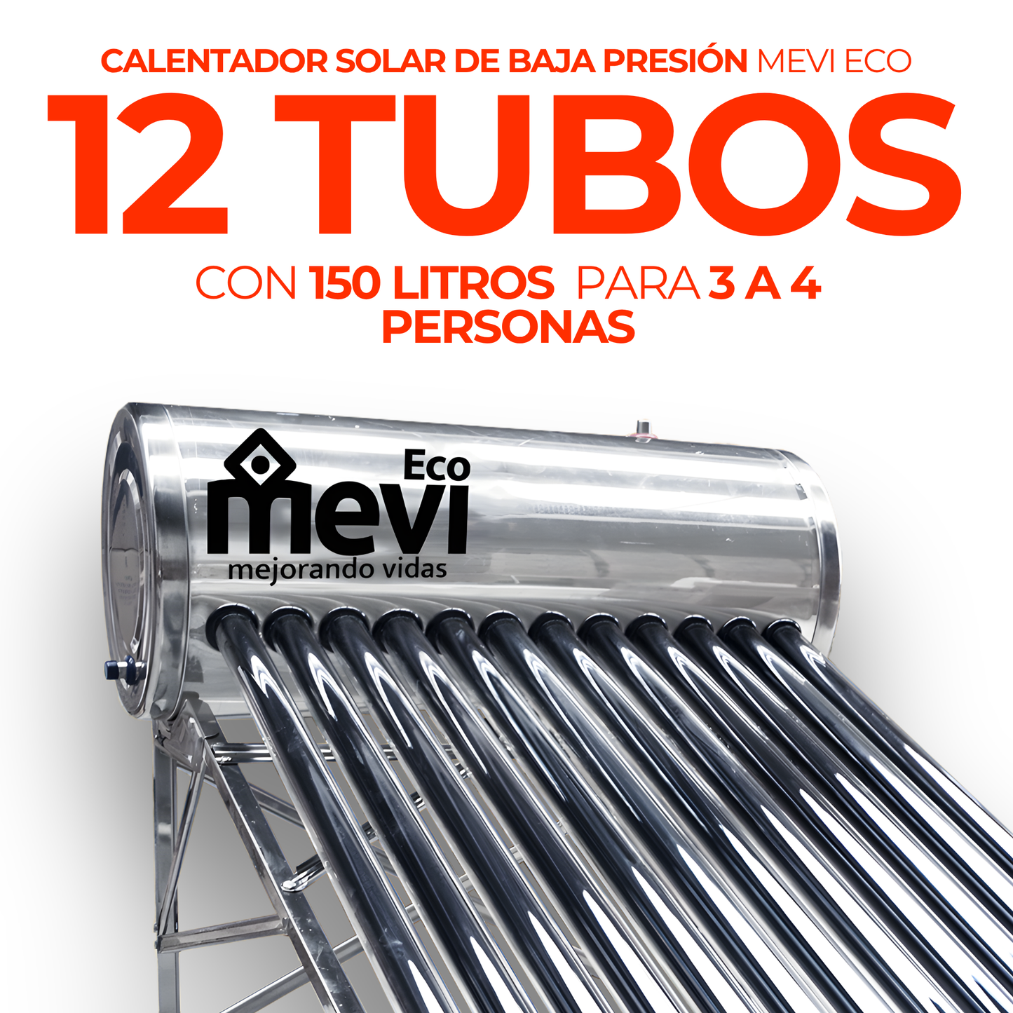 Apartado – Calentador solar Mevi Eco · 12 tubos · $4,199