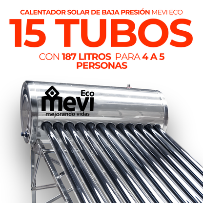 Calentador solar Fénix de 15 tubos con tanque de 180 litros