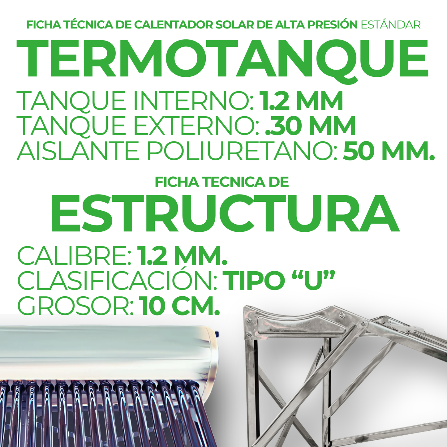 First Earth Calentador Solar 120 L Alta Presión (12 tubos) — Agua caliente para hogares