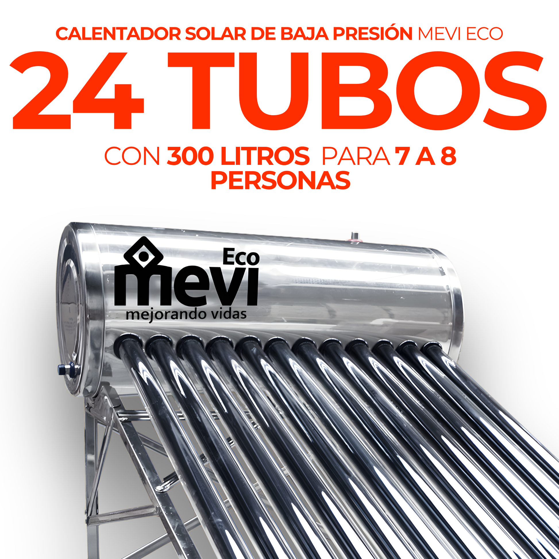 Calentador solar Fénix de 24 tubos con tanque de 290 litros