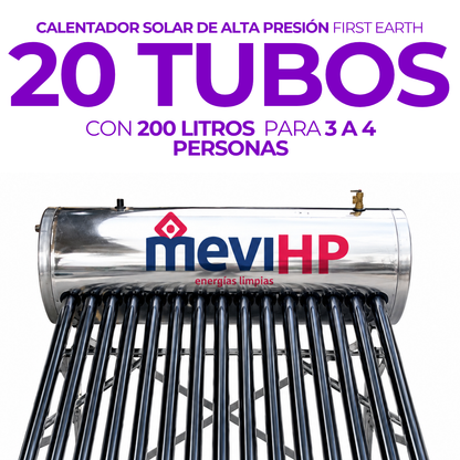 Calentador Solar Mevi Heat Pipe 20 Tubos · 200 L · Alta Presión