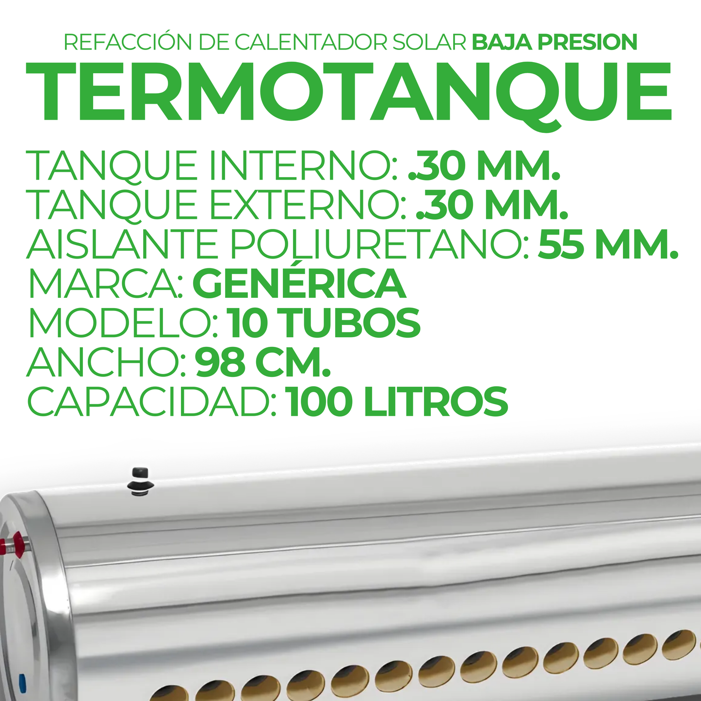 Termotanque de Baja Presión Genérico 100 L (10 tubos)