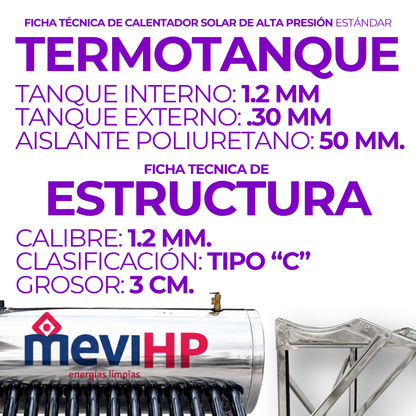 Calentador Solar Mevi Heat Pipe 12 Tubos · 120 L · Alta Presión - 4