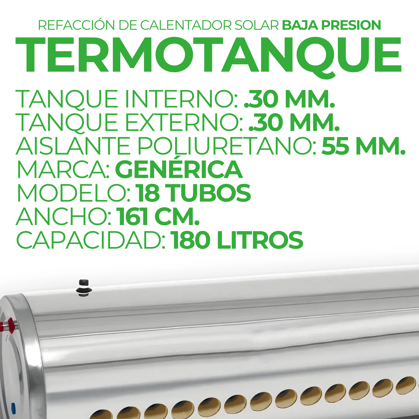 Termotanque de Baja Presión Genérico 180 L (18 tubos)