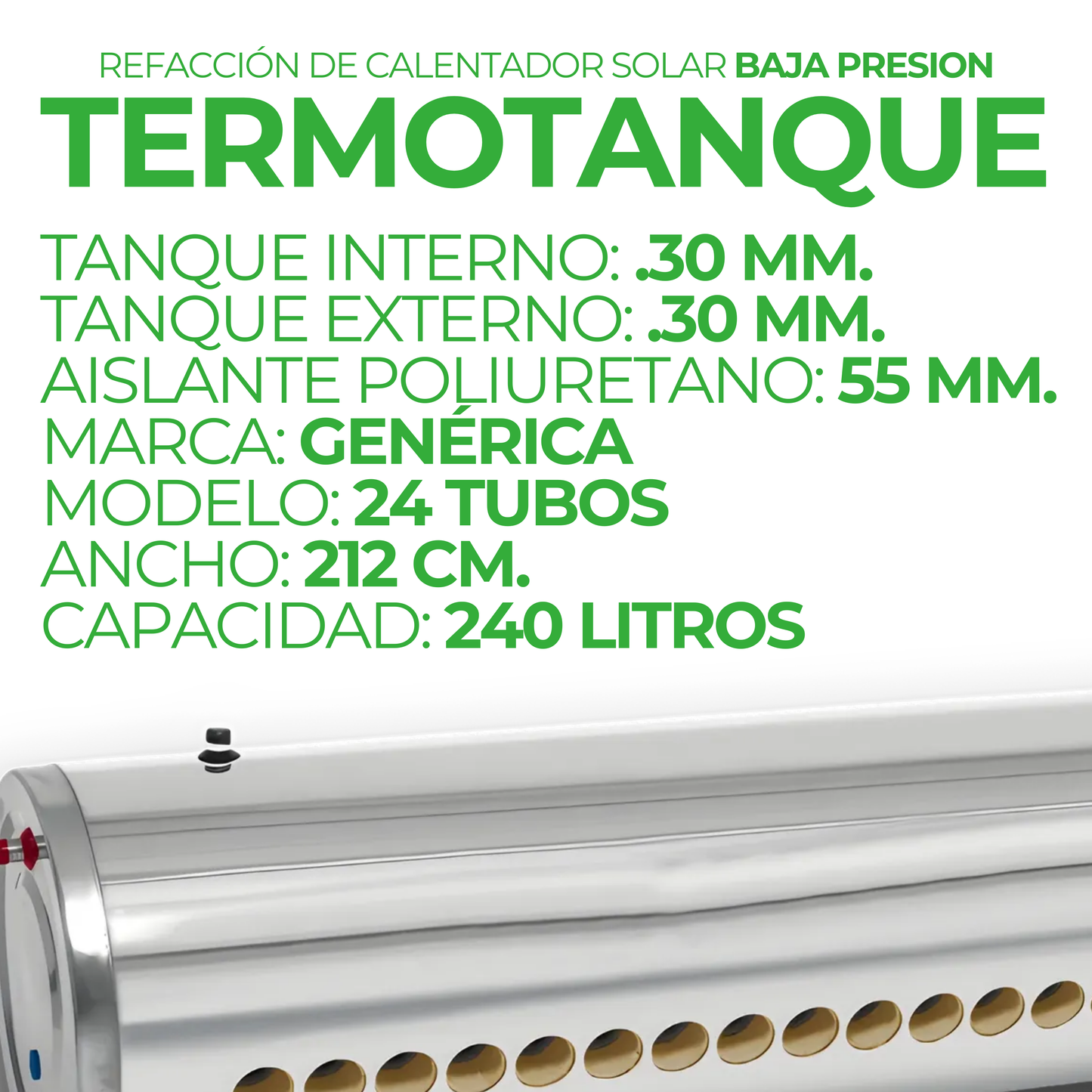 Termotanque de Baja Presión Genérico 240 L (24 tubos)