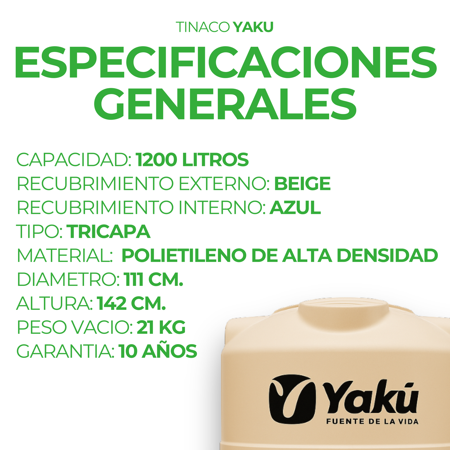 Tinaco Beige de 1200 litros